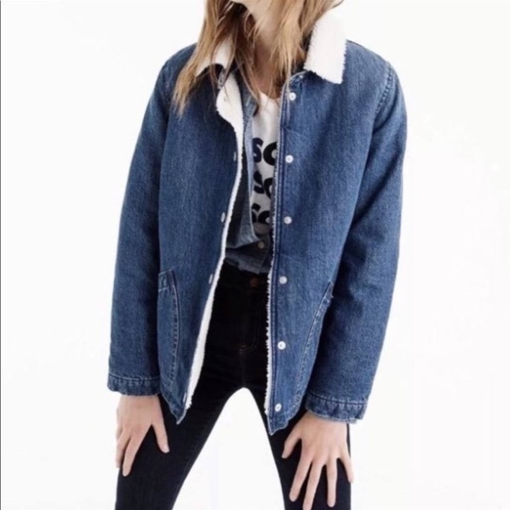JCrew Sherpa and Denim Jacket - Insulated Size Medium